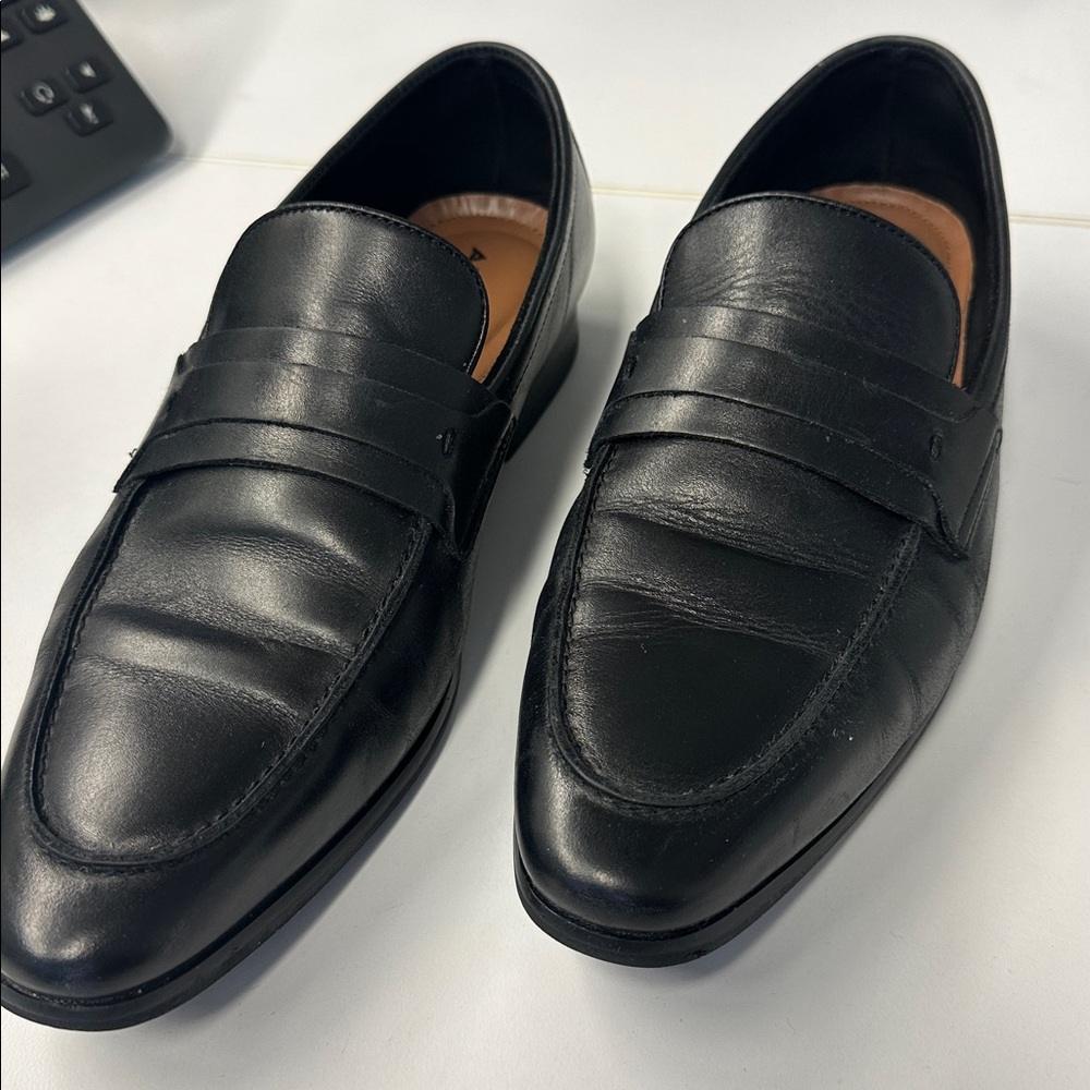 Aldo Sleek Black Leather Slip-Ons